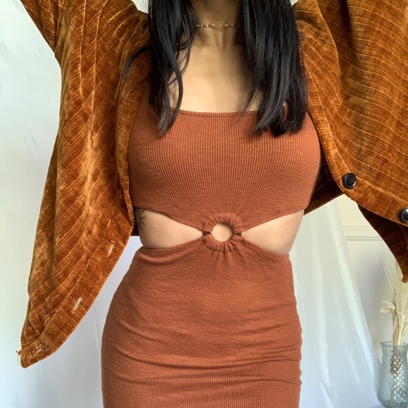 Bershka Dresses & Skirts - Bershka Rust Ribbed Cutout Mini Dress